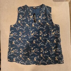 NWT Papermoon Floral Teal Short Sleeve Top Size Xxl